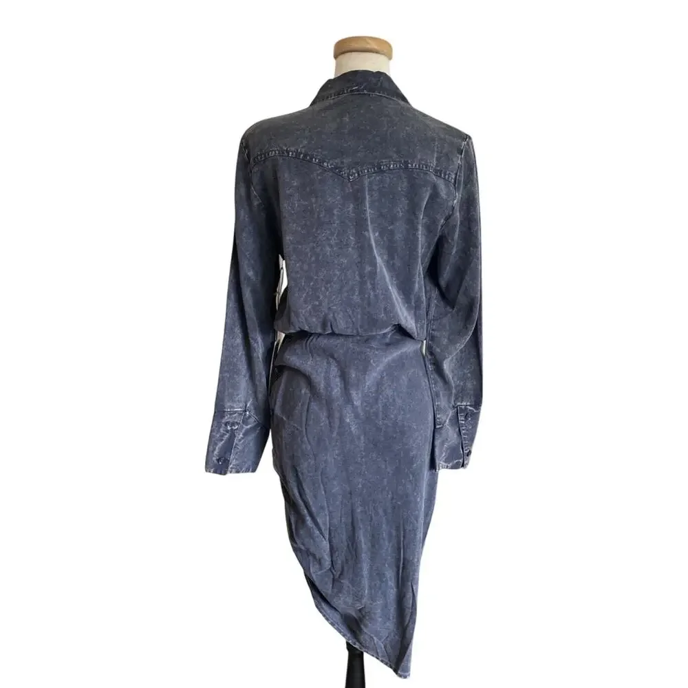 Young Fabulous & Broke Shirt Dress NWT Sz Large Tencel Ruched button front Blue